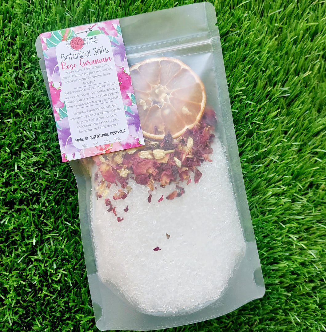 *CLEARANCE* Botanical Salt Soak in recyclable bag 250g ROSE GERANIUM (FO)